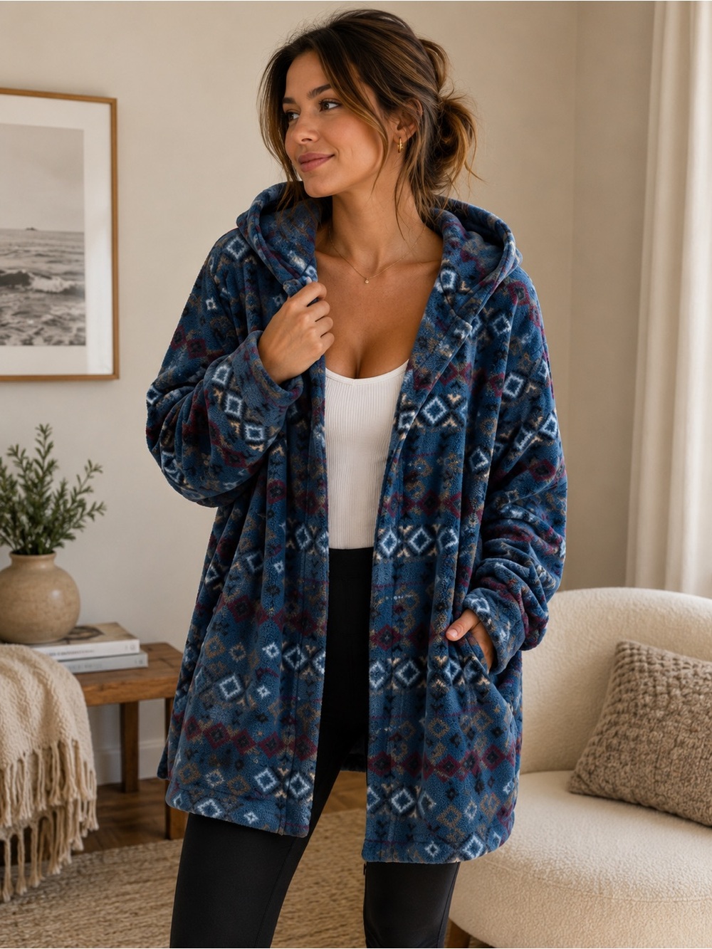 Cuddl Duds Blue Patterned Fleece Pullover